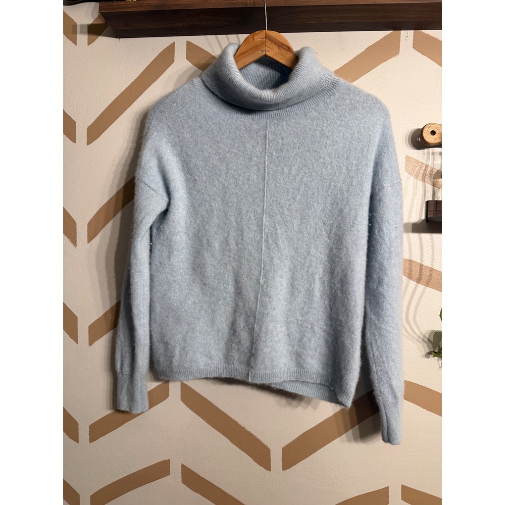 Axiome Turtleneck Sweater Women Large Blue Pure Cashmere Cynthia Roll Neck Knit